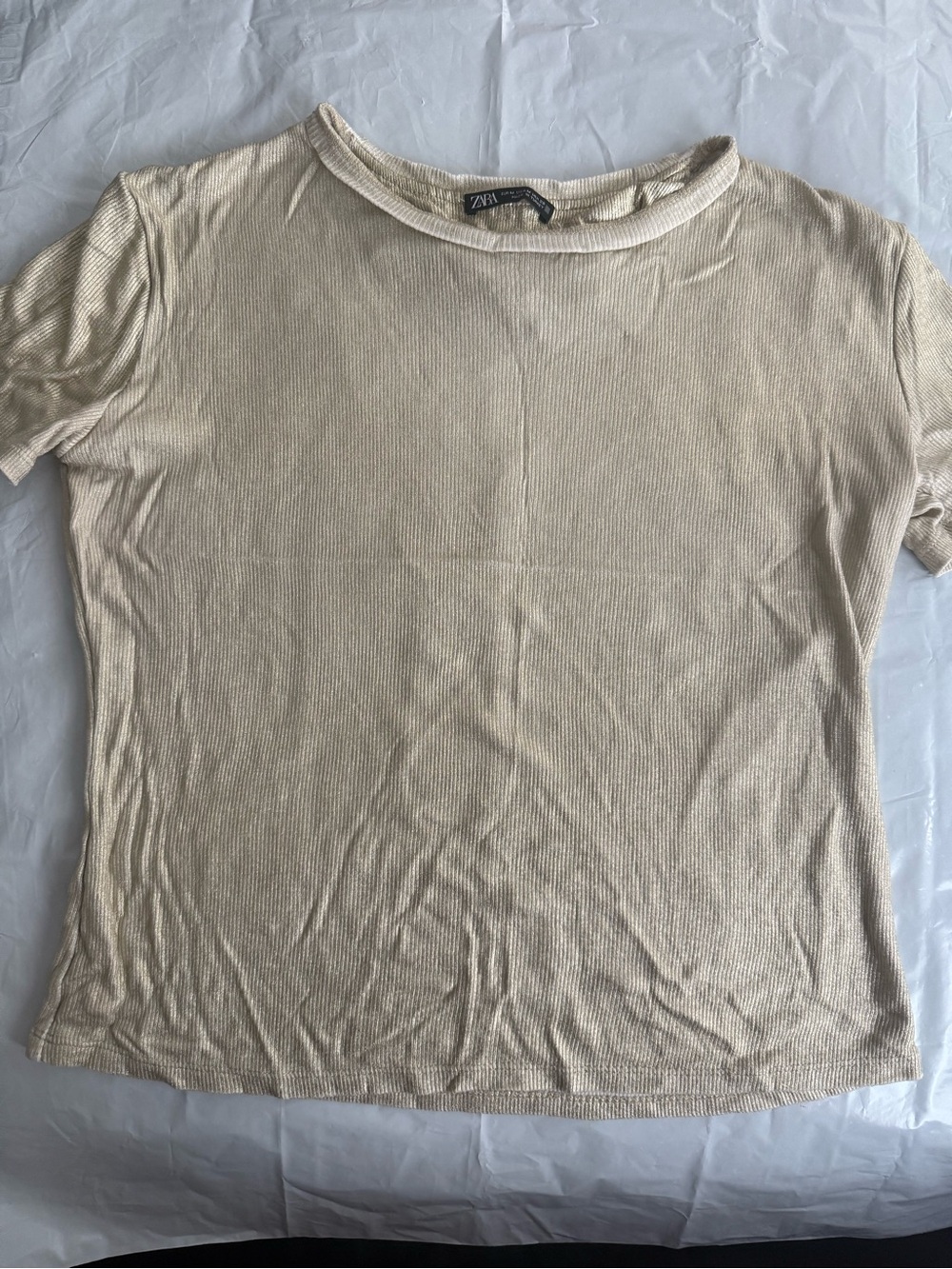 Zara Beige Ribbed Short Sleeve Tee - Picture 1 of 3